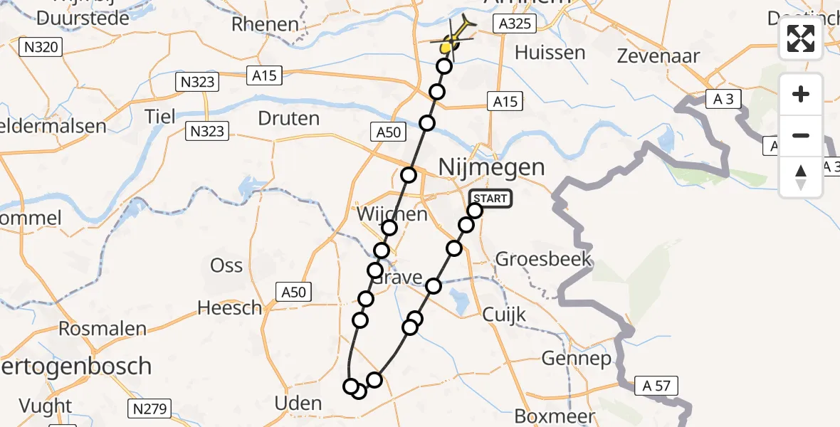 Routekaart van de vlucht: Lifeliner 3 naar Driel, Beemdstraat