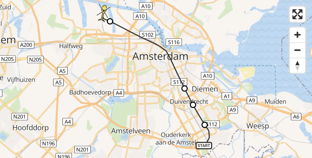 Routekaart van de vlucht: Lifeliner 1 naar Amsterdam Heliport, Mijehof