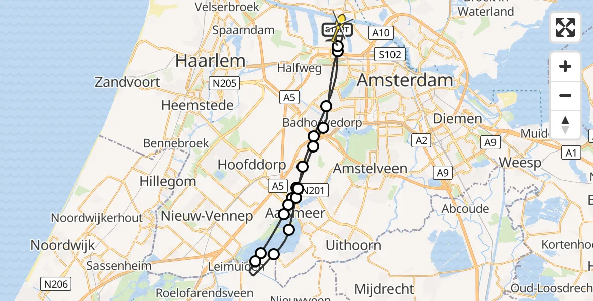 Routekaart van de vlucht: Lifeliner 1 naar Amsterdam Heliport, Lipariweg