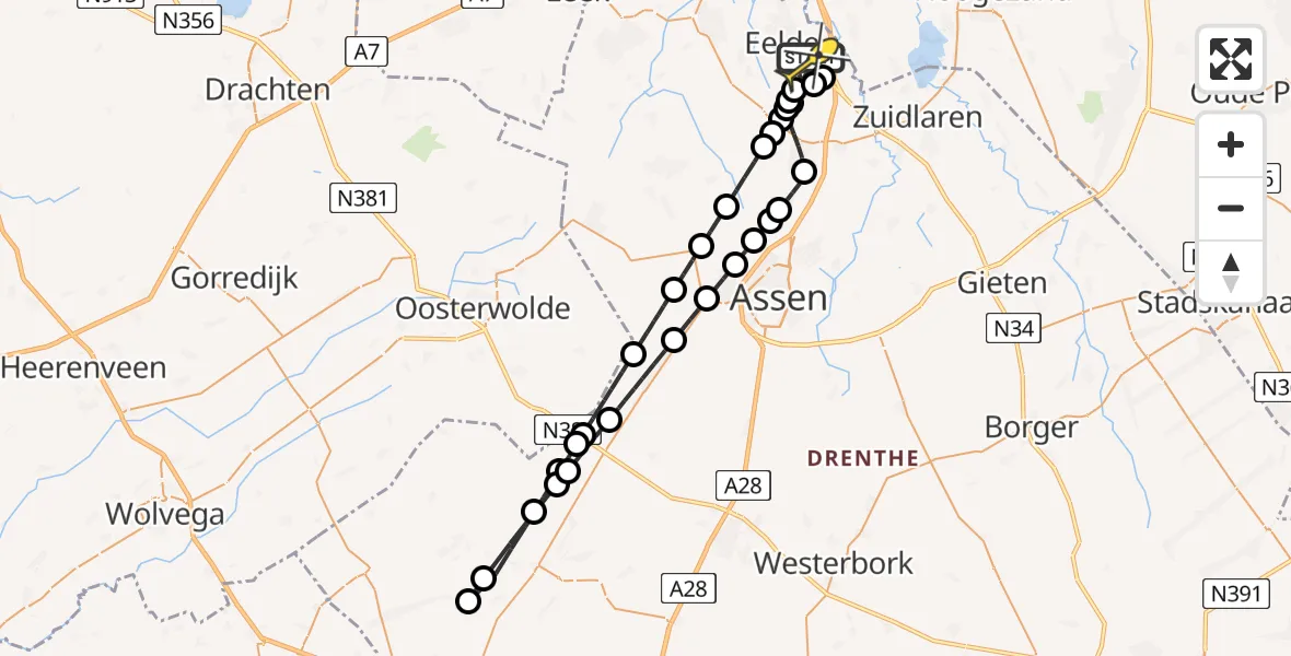 Routekaart van de vlucht: Lifeliner 4 naar Groningen Airport Eelde, Breukenweg