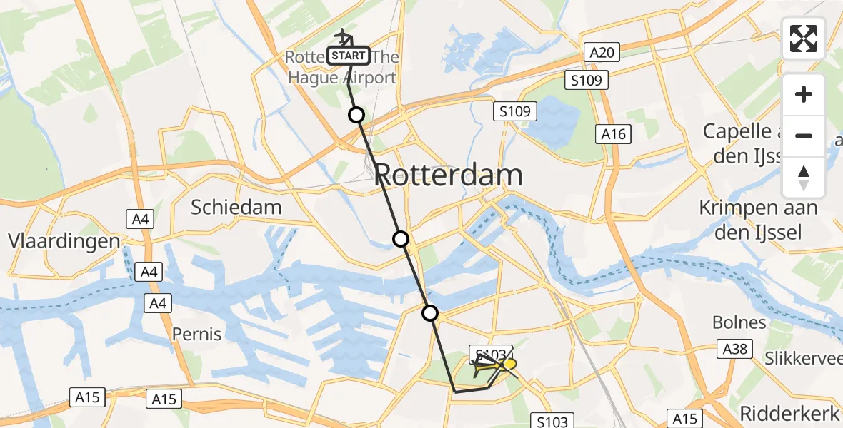 Routekaart van de vlucht: Lifeliner 2 naar Rotterdam, Terletpad