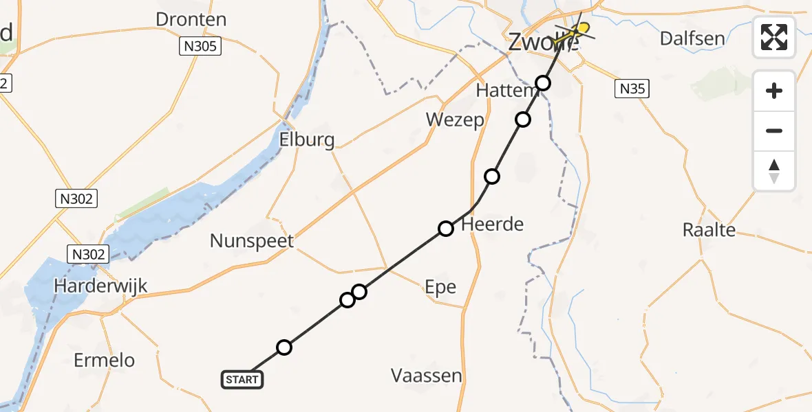 Routekaart van de vlucht: Lifeliner 3 naar Zwolle, Ds. Wisseweg