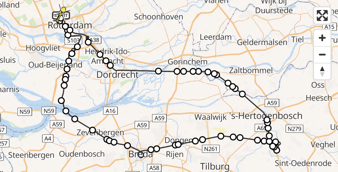 Routekaart van de vlucht: Politieheli naar Rotterdam The Hague Airport, Fairoaksbaan