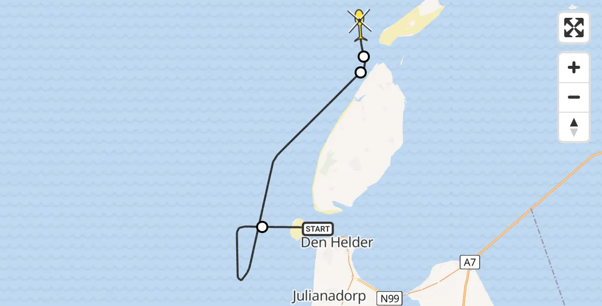 Routekaart van de vlucht: Kustwachthelikopter naar 