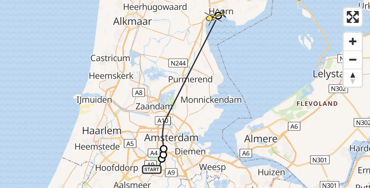 Routekaart van de vlucht: Politiehelikopter naar Hoorn, Kleine Noorddijk