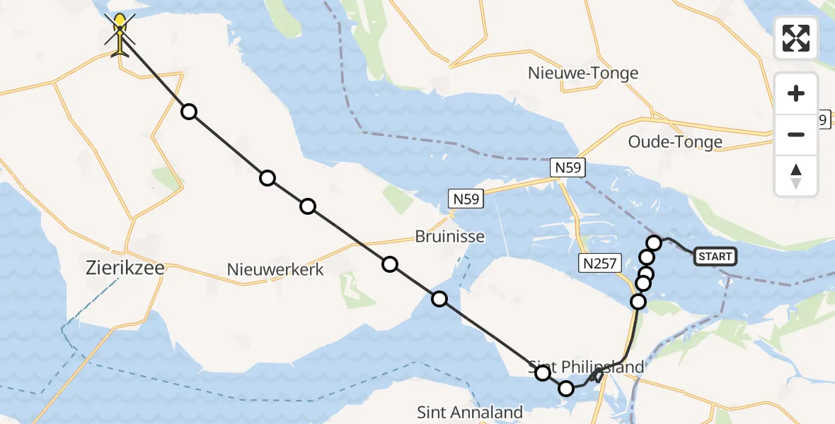 Routekaart van de vlucht: Kustwachthelikopter naar Brouwershaven, Krammer-Volkerak