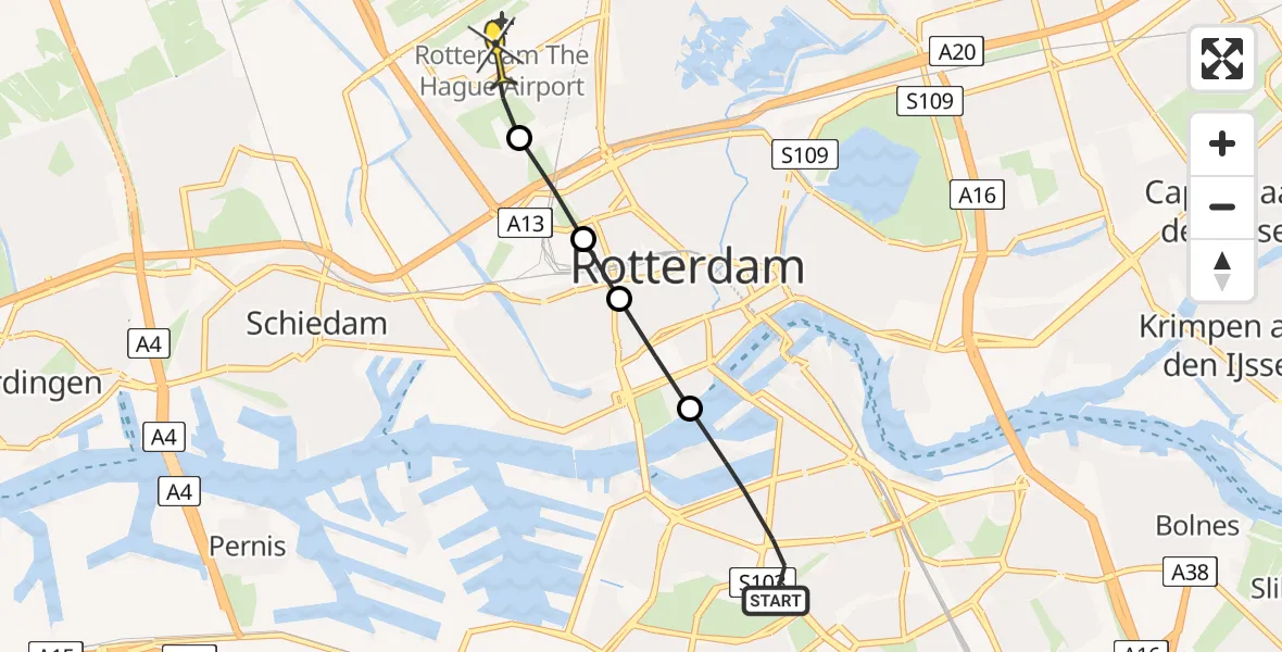 Routekaart van de vlucht: Lifeliner 2 naar Rotterdam The Hague Airport, Brielselaan