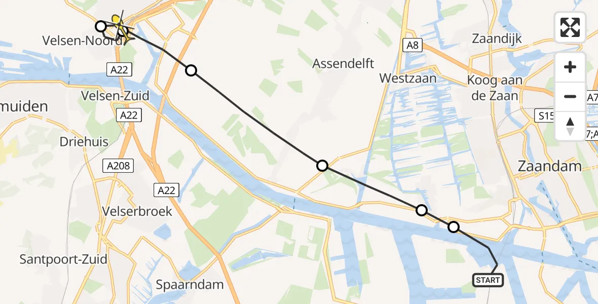 Routekaart van de vlucht: Lifeliner 1 naar Velsen-Noord, Daalderweg