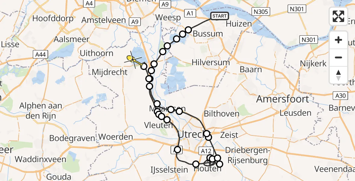 Routekaart van de vlucht: Politieheli naar Vinkeveen, Meentweg