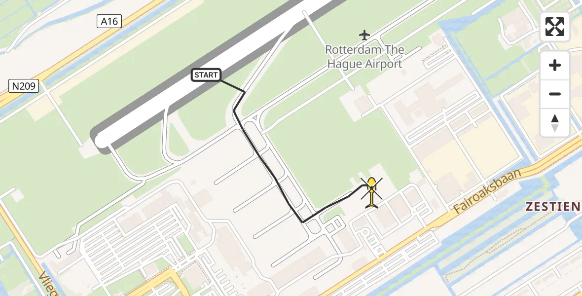 Routekaart van de vlucht: Kustwachthelikopter naar Rotterdam The Hague Airport, Malpensabaan