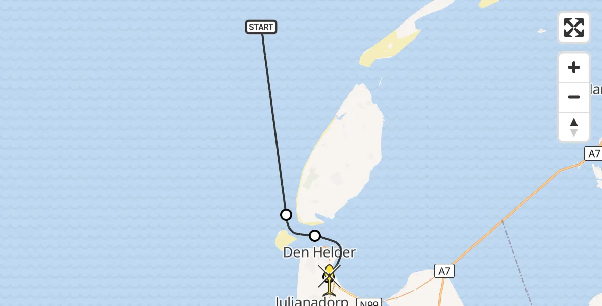 Routekaart van de vlucht: Kustwachthelikopter naar Vliegveld De Kooy, Luchthavenweg
