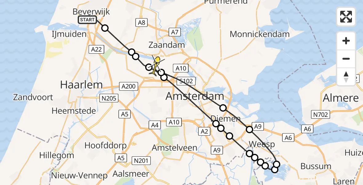 Routekaart van de vlucht: Lifeliner 1 naar Amsterdam Heliport, Parallelweg