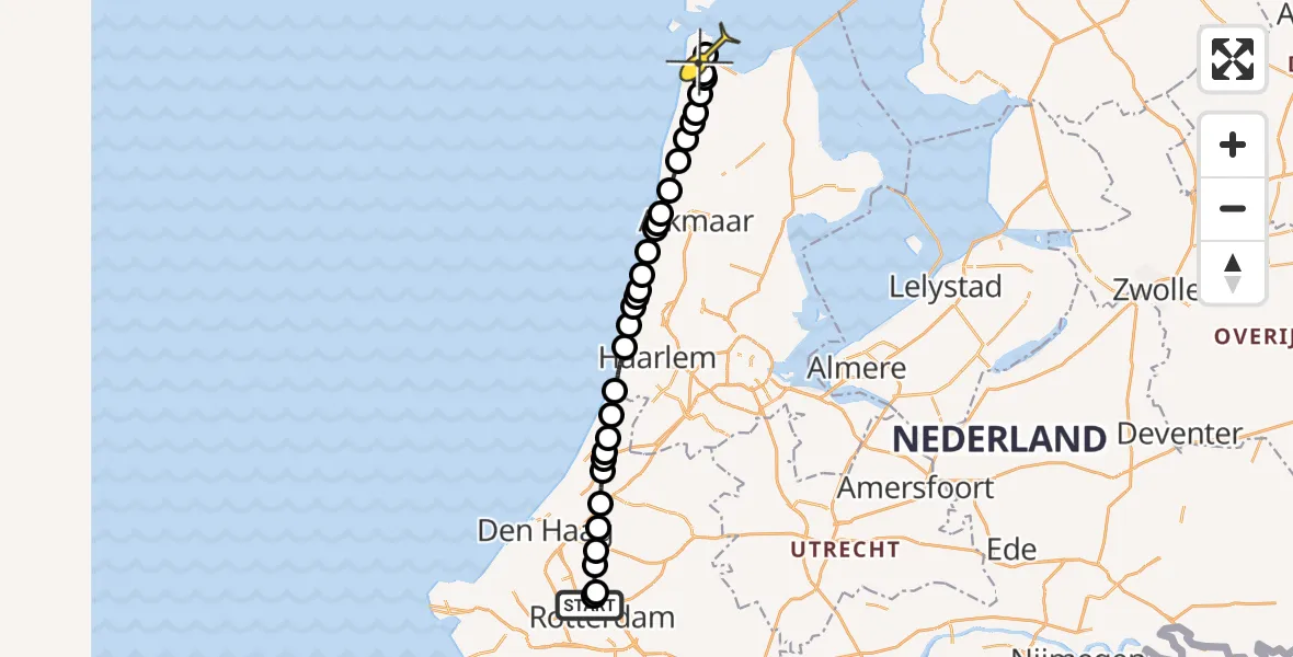 Routekaart van de vlucht: Kustwachthelikopter naar Vliegveld De Kooy, Doenkadepad