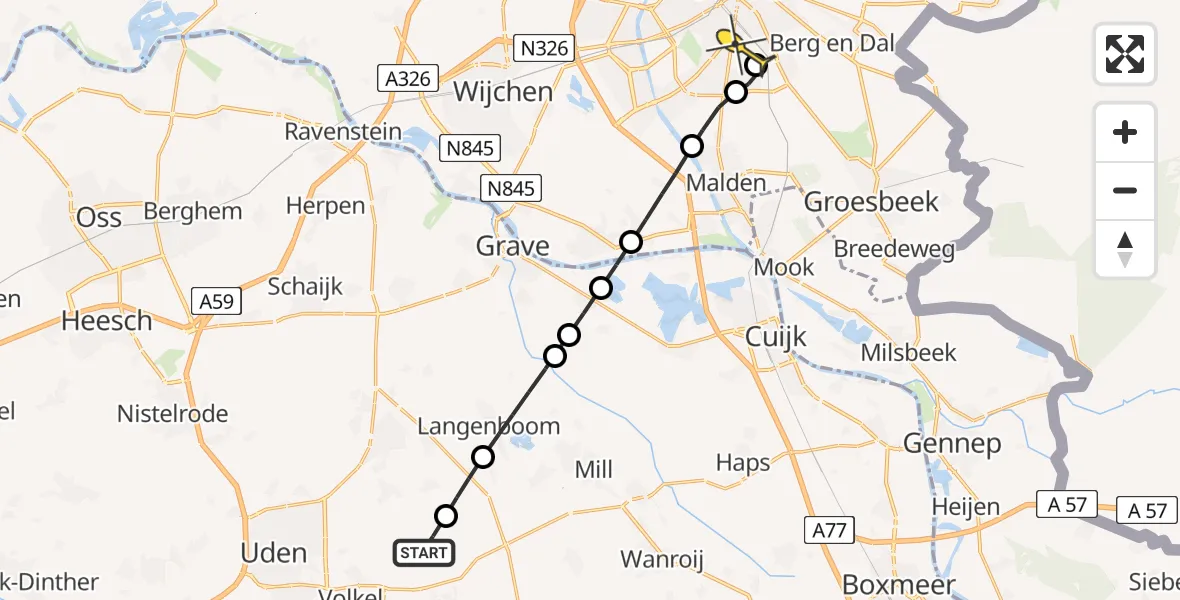 Routekaart van de vlucht: Lifeliner 3 naar Radboud Universitair Medisch Centrum, Millsebaan