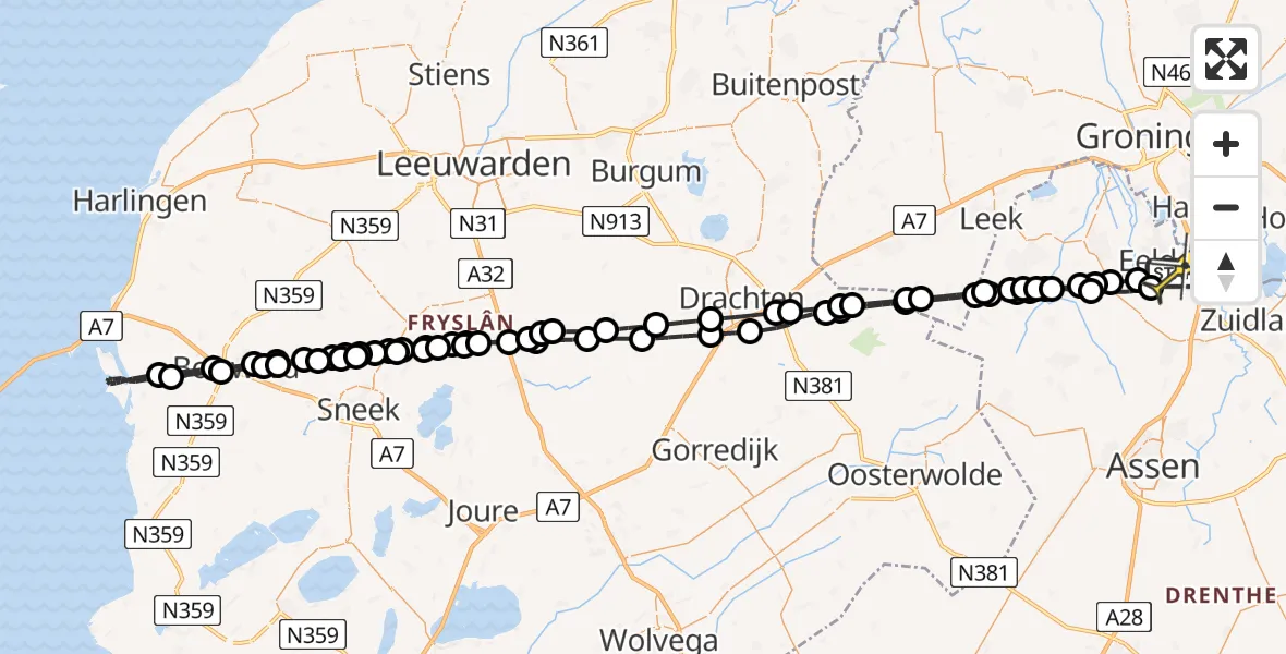 Routekaart van de vlucht: Lifeliner 4 naar Groningen Airport Eelde, Lugtenbergerweg