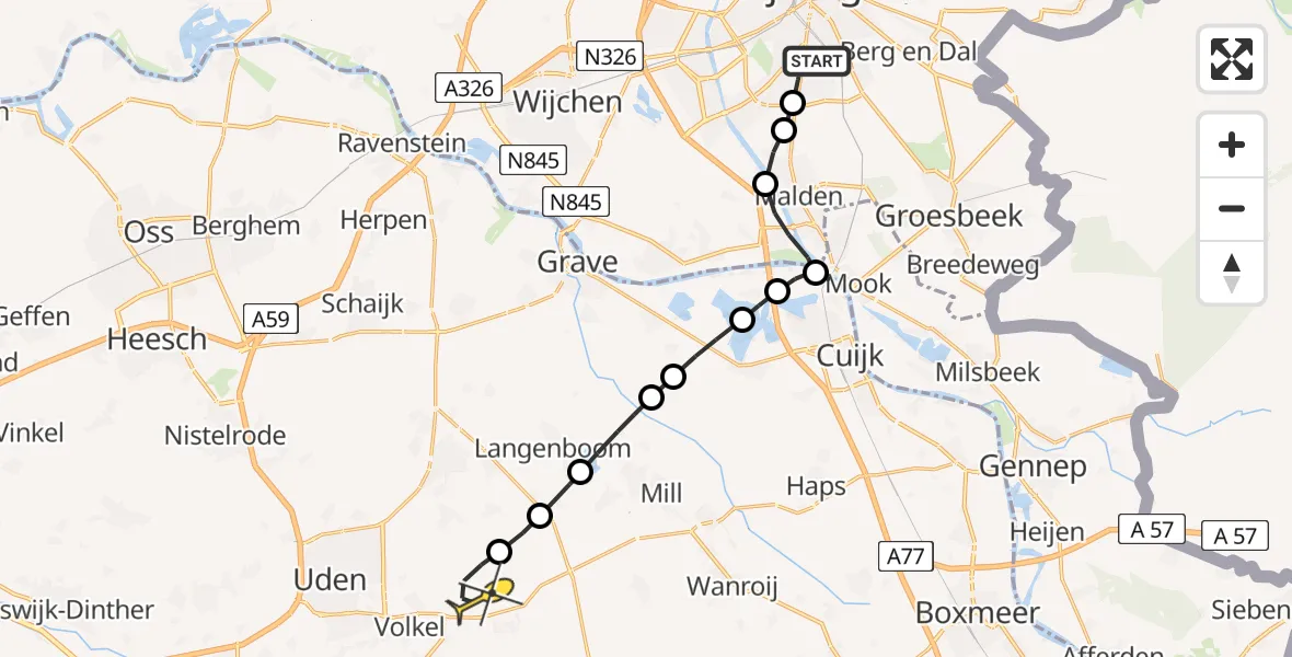 Routekaart van de vlucht: Lifeliner 3 naar Vliegbasis Volkel, van Peltlaan