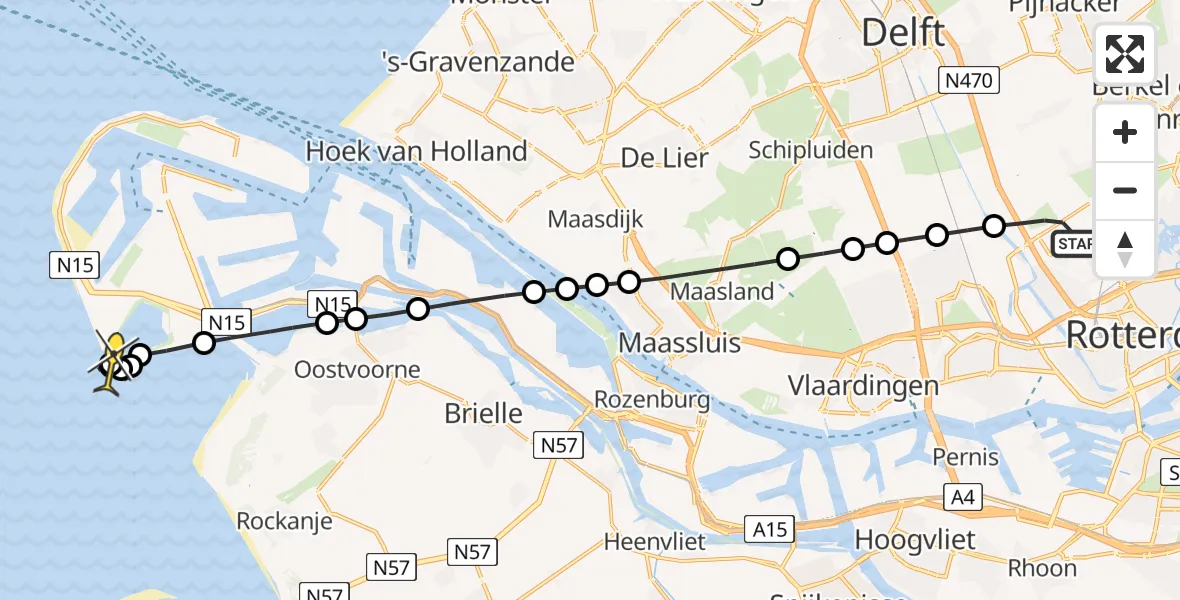 Routekaart van de vlucht: Lifeliner 2 naar Maasvlakte, Slufterstrand