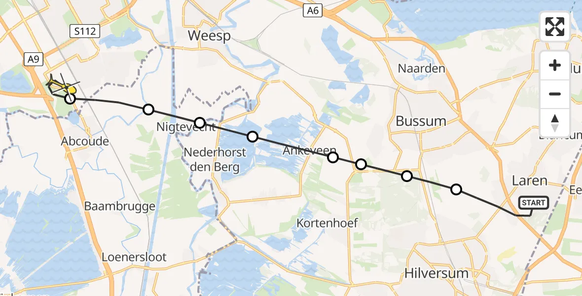 Routekaart van de vlucht: Lifeliner 1 naar Academisch Medisch Centrum (AMC), Vredelaan