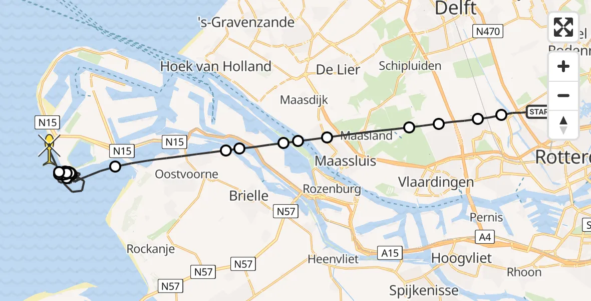 Routekaart van de vlucht: Politieheli naar Maasvlakte, Katershofpad