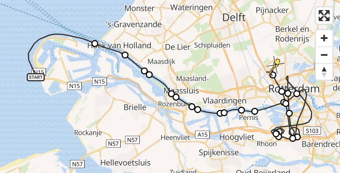 Routekaart van de vlucht: Politieheli naar Rotterdam The Hague Airport, Prinses Máximaweg