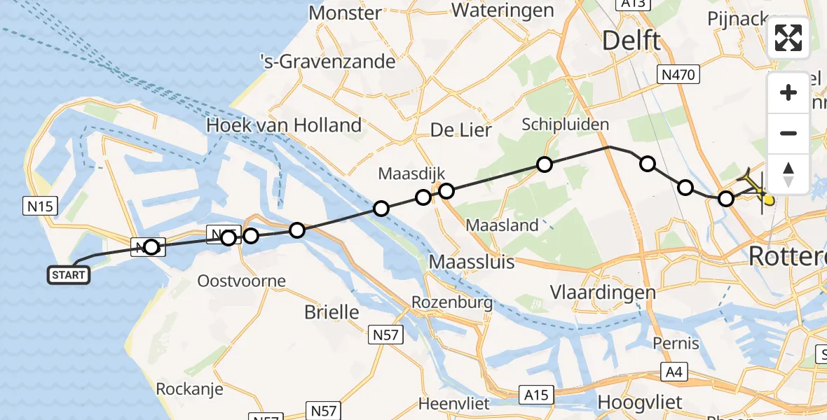 Routekaart van de vlucht: Lifeliner 2 naar Rotterdam The Hague Airport, Slibopslag 'De Slufter'