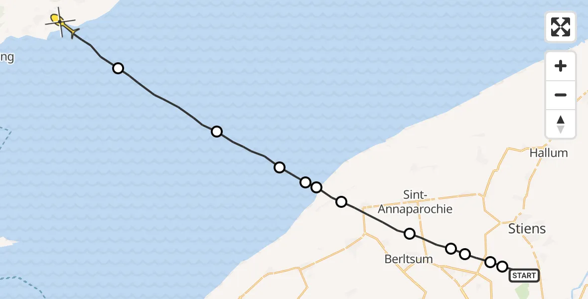 Routekaart van de vlucht: Ambulanceheli naar Formerum, Efterste Dyk