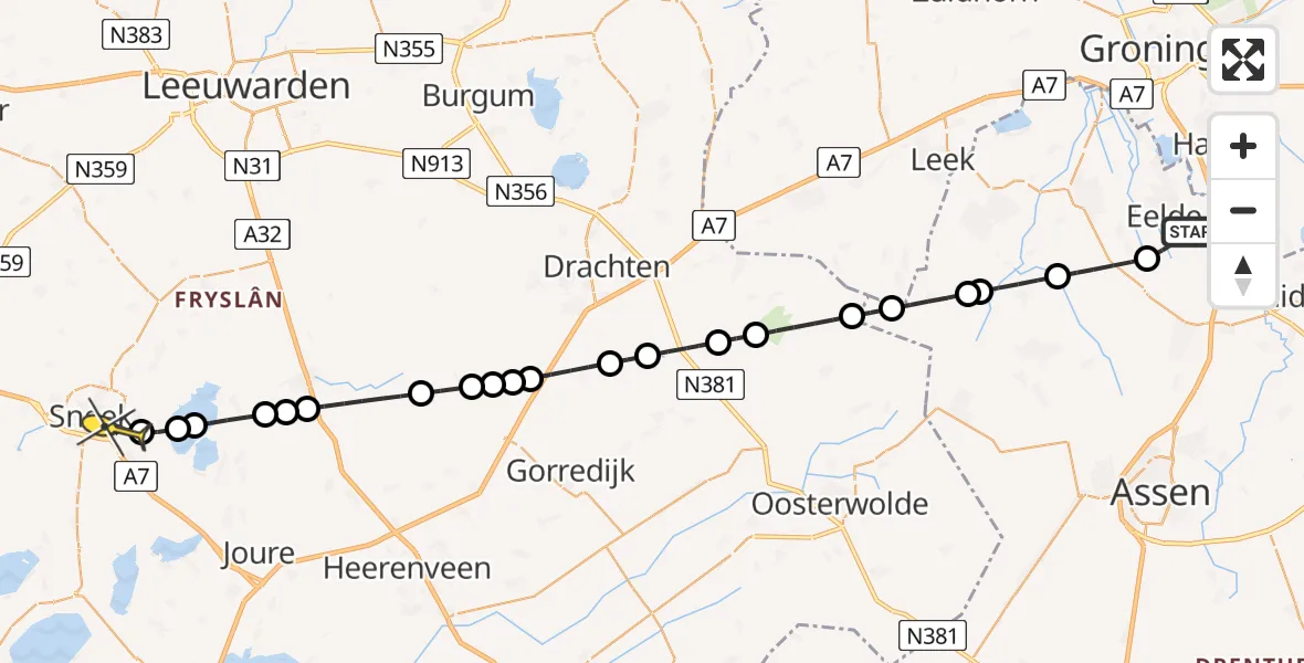 Routekaart van de vlucht: Lifeliner 4 naar Sneek, Lugtenbergerweg