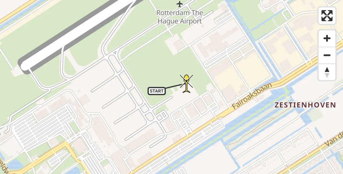 Routekaart van de vlucht: Politiehelikopter naar Rotterdam The Hague Airport, Fairoaksbaan