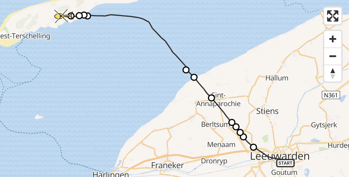 Routekaart van de vlucht: Ambulanceheli naar Formerum, Zuidersingel