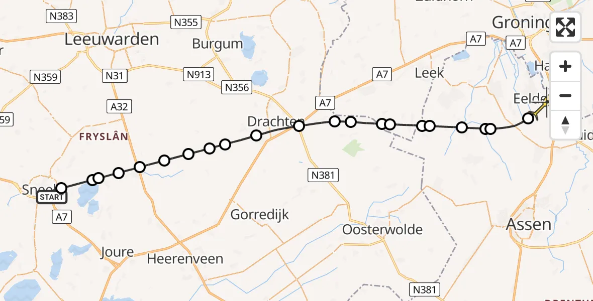 Routekaart van de vlucht: Lifeliner 4 naar Groningen Airport Eelde, Hoofden