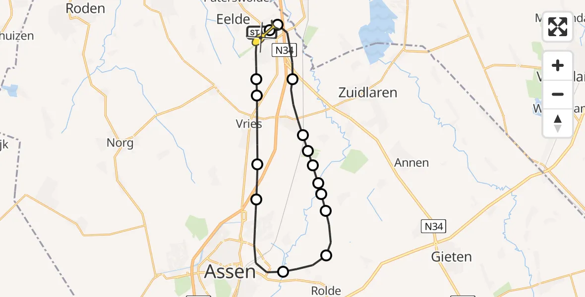 Routekaart van de vlucht: Lifeliner 4 naar Groningen Airport Eelde, Breukenweg