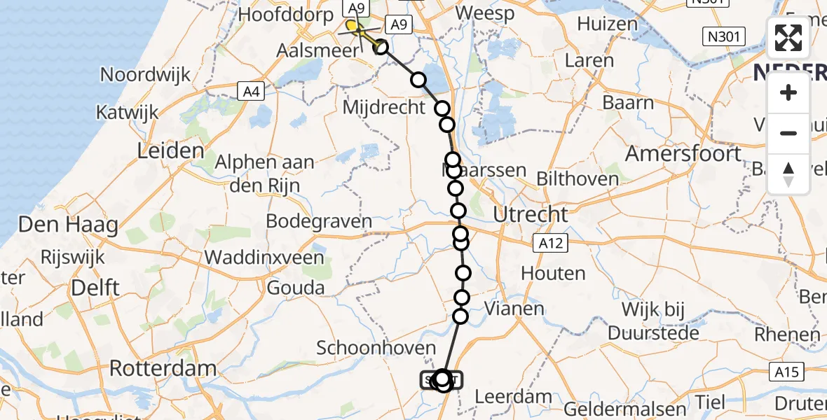 Routekaart van de vlucht: Politieheli naar Amstelveen, Noordseweg