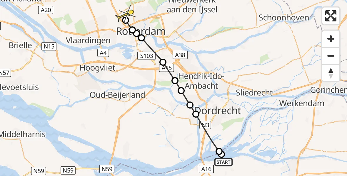 Routekaart van de vlucht: Lifeliner 2 naar Rotterdam The Hague Airport, Anna Jacominaplaat