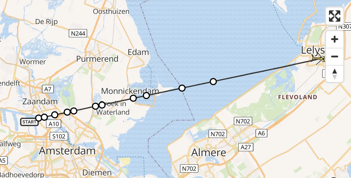 Routekaart van de vlucht: Lifeliner 1 naar Lelystad, Hempontplein