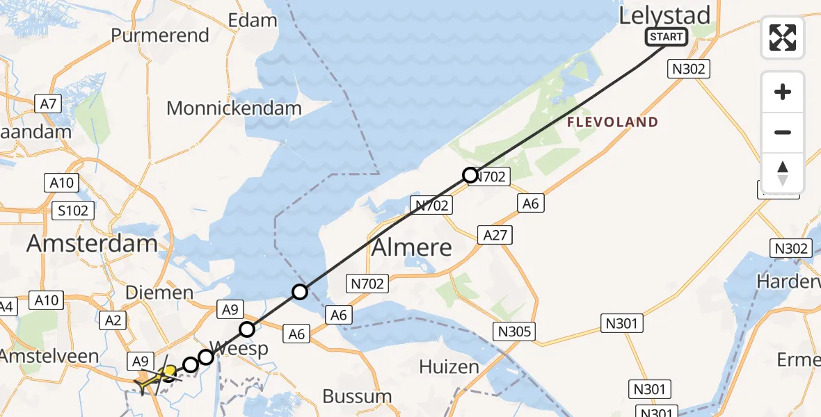 Routekaart van de vlucht: Lifeliner 1 naar Academisch Medisch Centrum (AMC), Middendreef