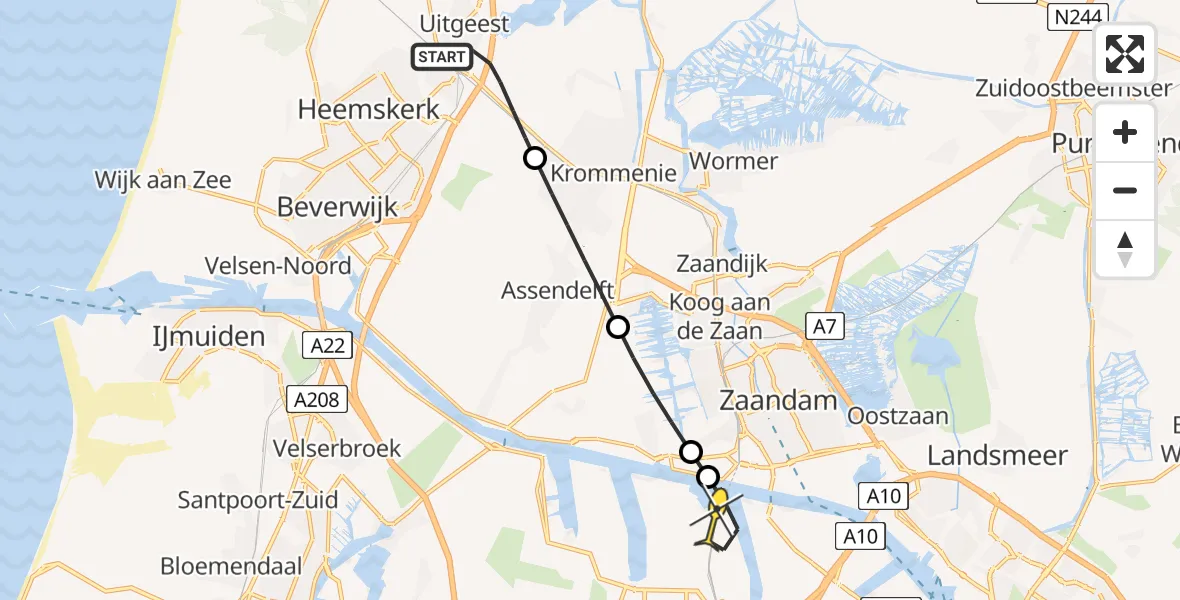 Routekaart van de vlucht: Lifeliner 1 naar Amsterdam Heliport, Hornweg