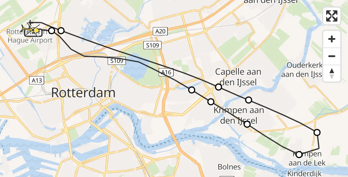 Routekaart van de vlucht: Lifeliner 2 naar Rotterdam The Hague Airport, Volkelstraat