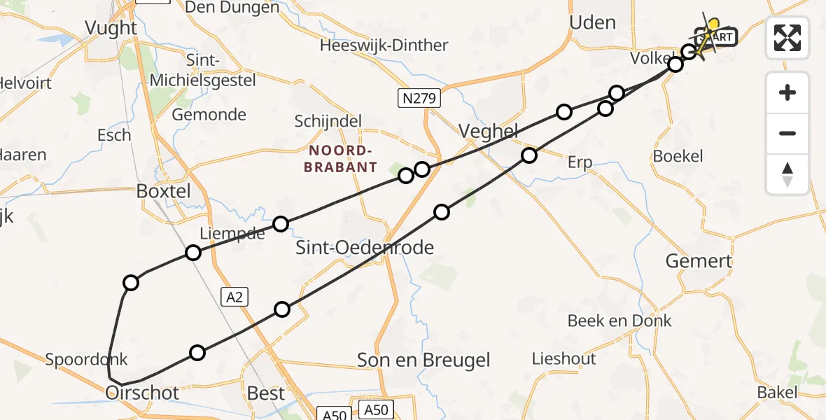 Routekaart van de vlucht: Lifeliner 3 naar Vliegbasis Volkel, Rondweg Volkel