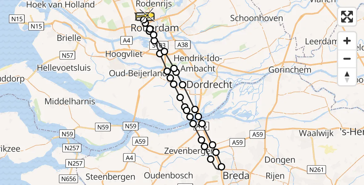 Routekaart van de vlucht: Lifeliner 2 naar Rotterdam The Hague Airport, Van der Duijn van Maasdamweg