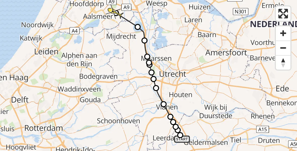 Routekaart van de vlucht: Politieheli naar Amstelveen, Tiendweg