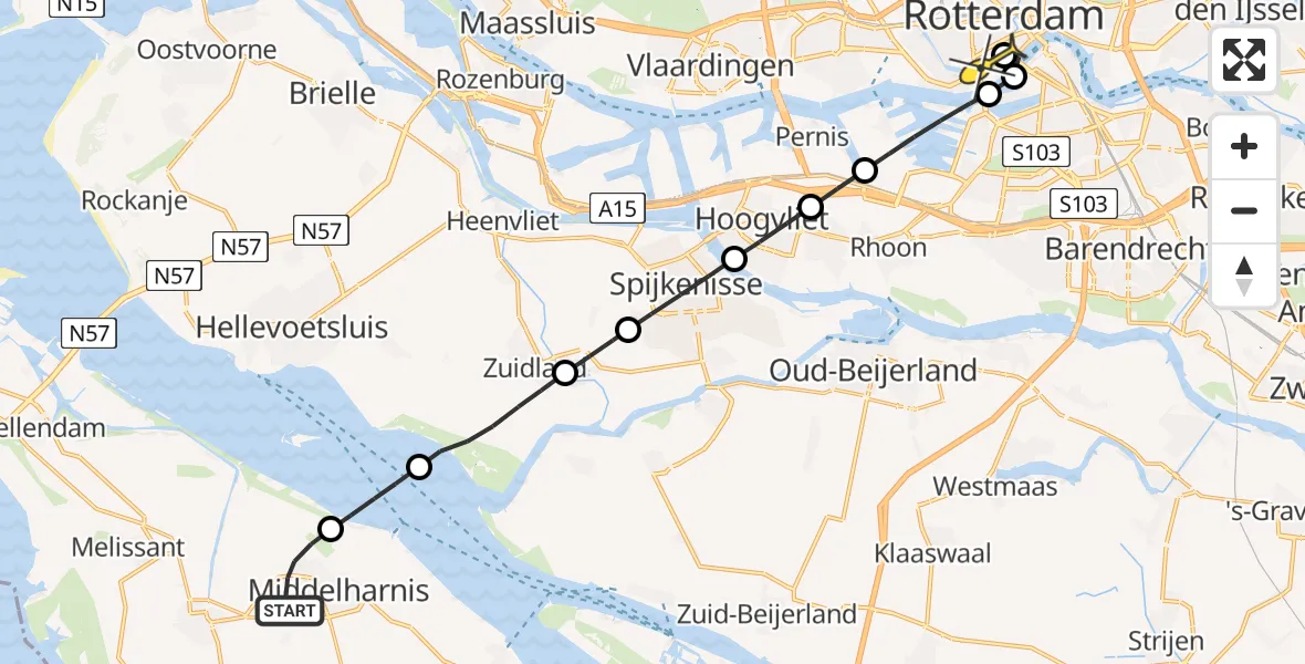 Routekaart van de vlucht: Lifeliner 2 naar Erasmus MC, Achterweg