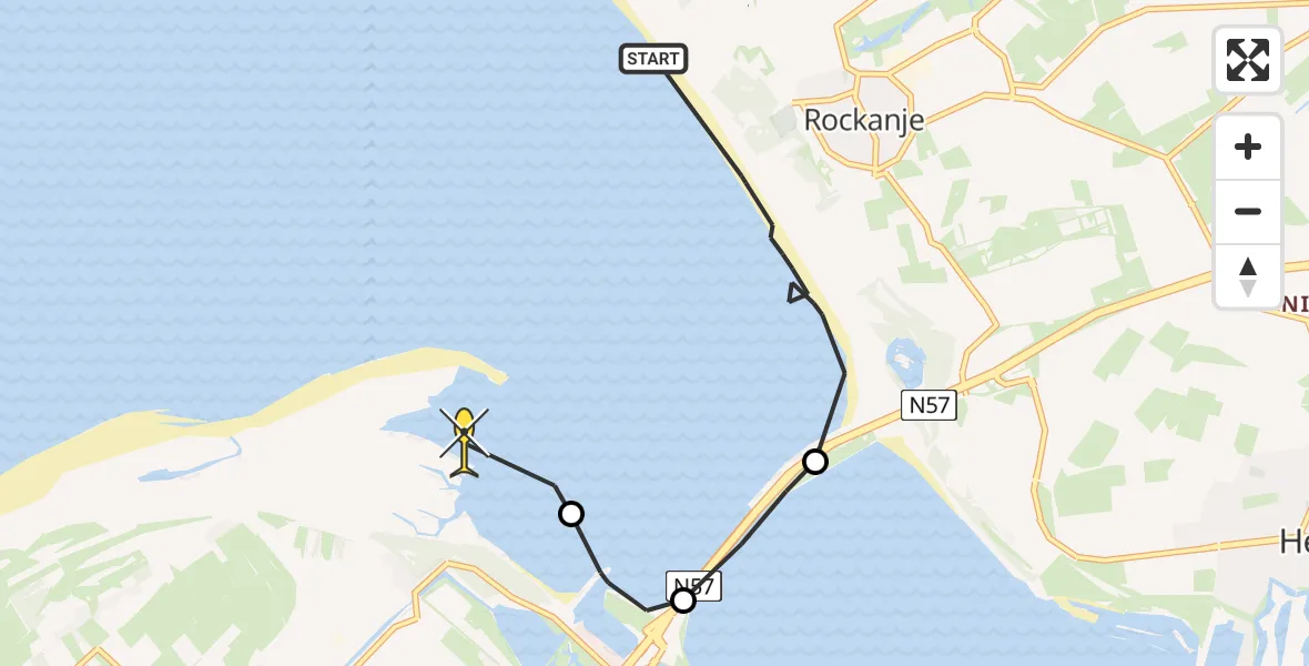 Routekaart van de vlucht: Politiehelikopter naar Goedereede, Swinsedreef