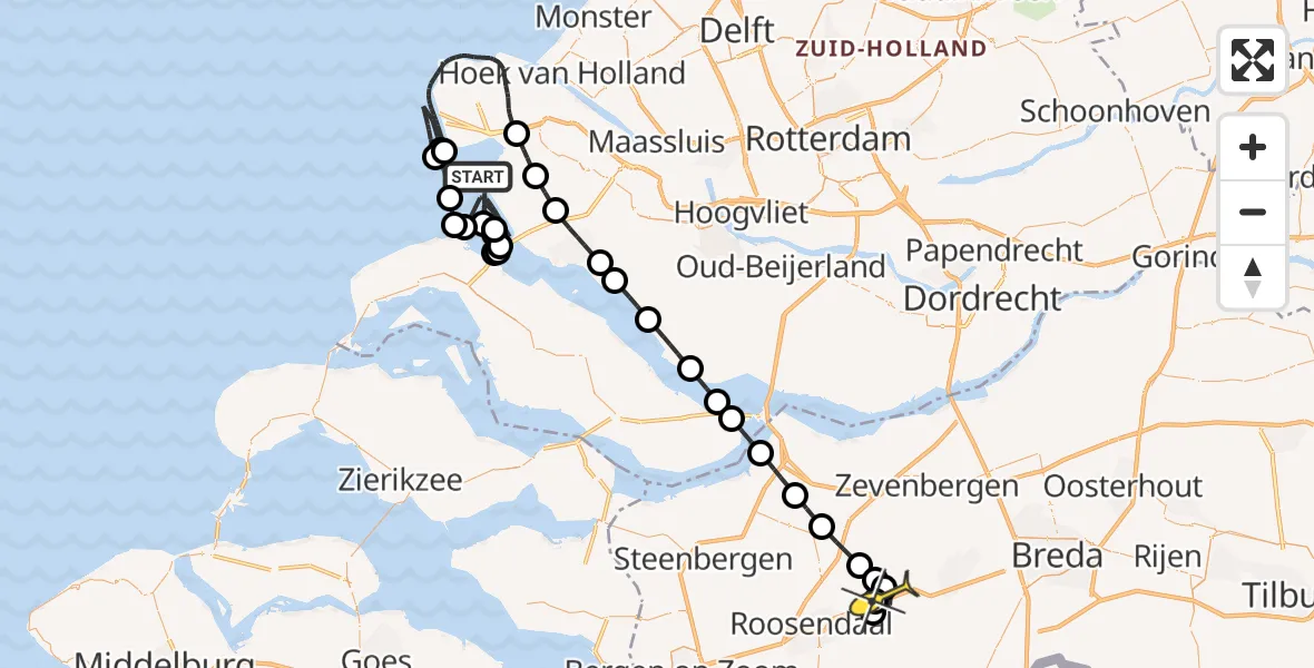 Routekaart van de vlucht: Politieheli naar Breda International Airport, Kreekpad