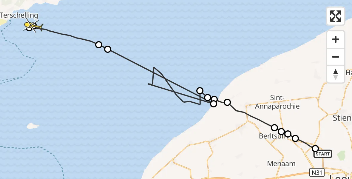 Routekaart van de vlucht: Ambulanceheli naar Formerum, Ingelumerdyk