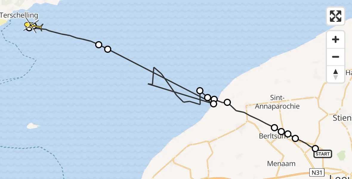 Routekaart van de vlucht: Ambulancehelikopter naar Formerum, Ingelumerdyk