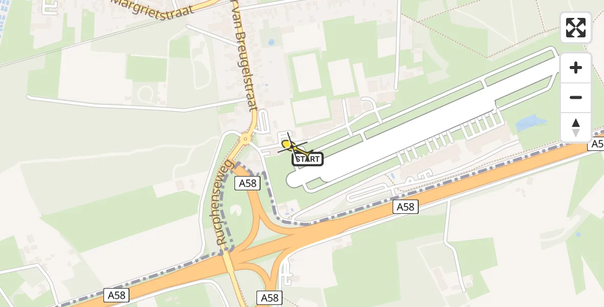 Routekaart van de vlucht: Politiehelikopter naar Breda International Airport, Pastoor van Breugelstraat