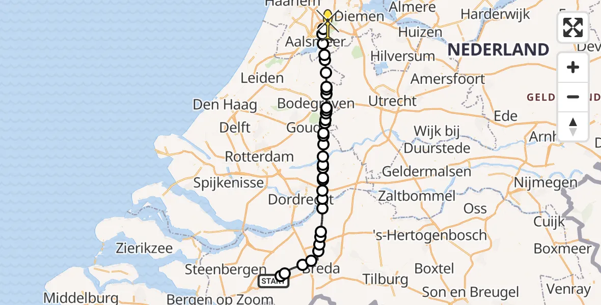 Routekaart van de vlucht: Politieheli naar Schiphol, Oude Bredasepostbaan