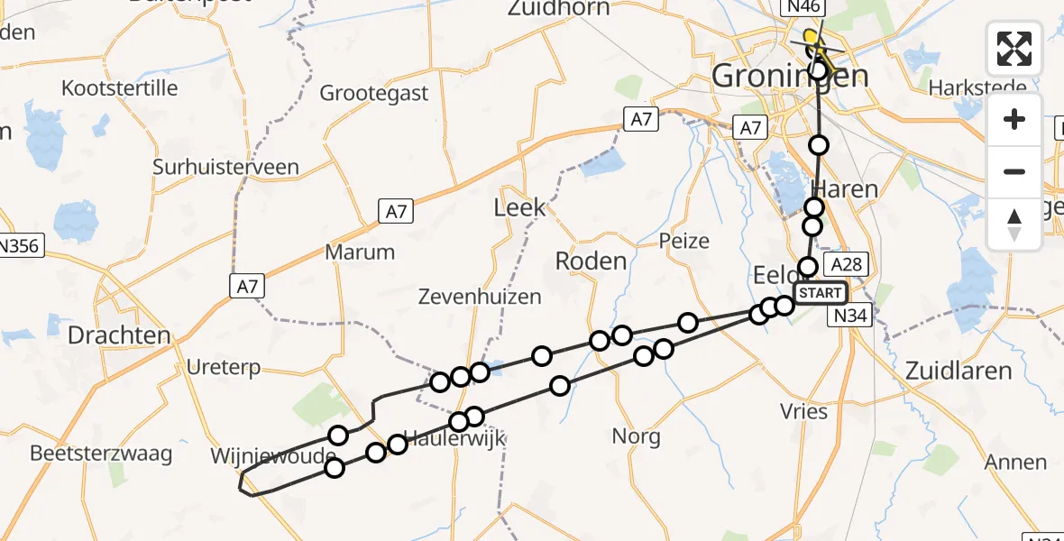 Routekaart van de vlucht: Lifeliner 4 naar Groningen, Lugtenbergerweg