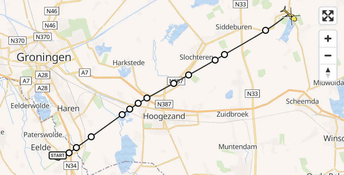 Routekaart van de vlucht: Lifeliner 4 naar Wagenborgen, Bongveen