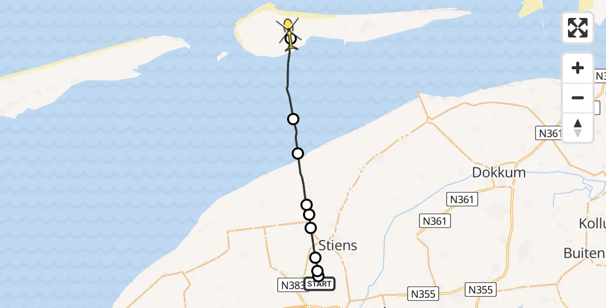 Routekaart van de vlucht: Ambulanceheli naar Ameland Airport Ballum, Bitgumerlân